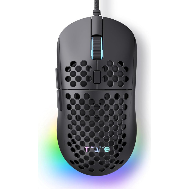 Dierya ×TMKB M1SE žaidimų pelė su kabeliu, 12800 DPI optinis jutiklis, 6 programuojami mygtukai, reguliuojama RGB žaidėjų pelė, ergonomiška žaidimų pelė kompiuteriui, juoda
