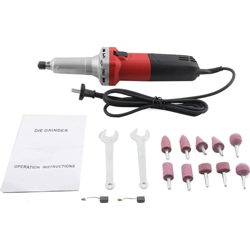 Tiesus šlifuoklis 750 W, 0-27000 aps/min, elektrinis tiesus šlifuoklis, elektrinis strypų šlifuoklis, laipsninis šlifuoklis su greičio reguliatoriumi, šlifavimo staklės su 14 priedų, gnybtų skersmuo 6 mm