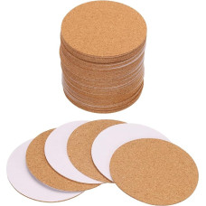 QUARKZMAN Pack of 50 Self-Adhesive Cork Coasters, 100 x 100 x 1.5 mm, Cork Mats, Cork Tiles, Cork Backboards, Mini Wall Cork Board for Coasters and DIY Craft Projects, Circle