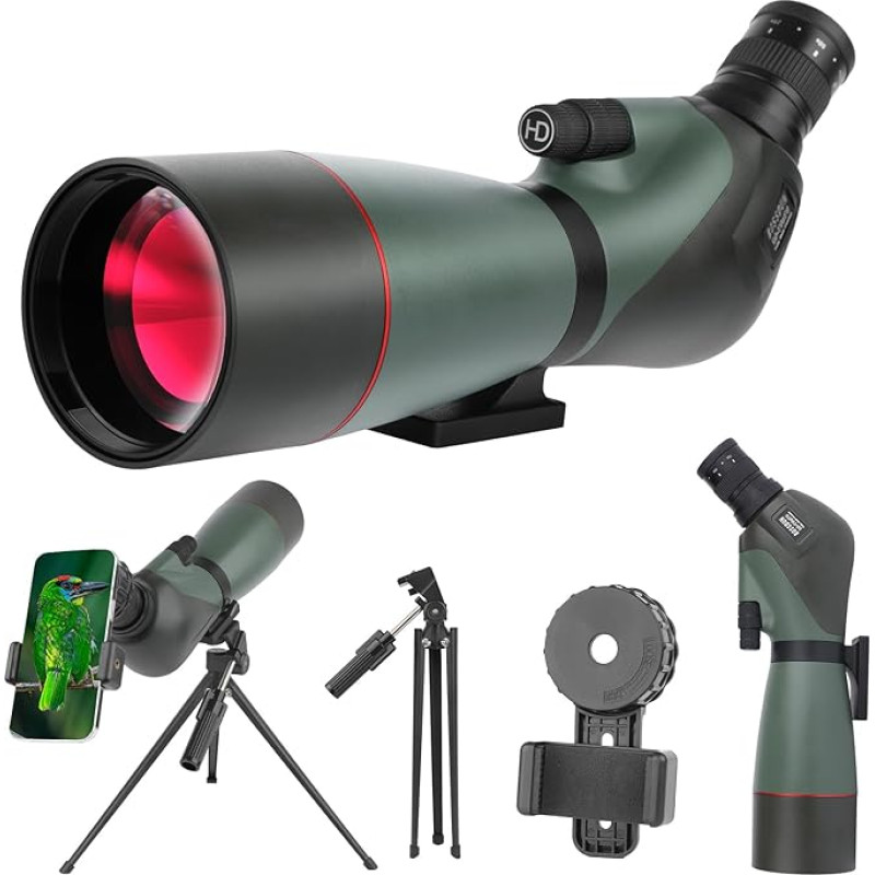 HD teleskopas sporto šauliams su trikoju ir išmaniojo telefono adapteriu, priartinimo Bak4 prizmės FMC objektyvas 45 laipsnių kampu teleskopas paukščių stebėjimui laukinės gamtos peizažai medžioklei (GN0043-70G)