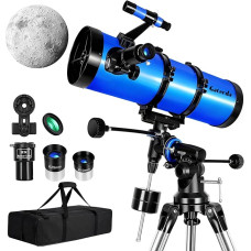 Teleskopas, 150EQ Newtono reflektorinis teleskopas suaugusiesiems, profesionalus teleskopas suaugusiųjų astronomijai, su 2 x Barlow objektyvu, išmaniojo telefono adapteriu ir mėnulio filtru
