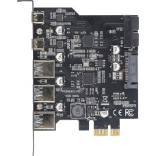 PCIe į USB 3.2 Gen 2 kortelė, 20 Gb/s pralaidumas, 3 A tipo USB ir 2 C tipo USB prievadai, PCI Express išplėtimo kortelė, skirta 