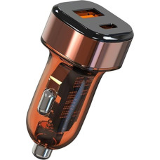 52,5 W 2 prievadų mechaninio stiliaus automobilinis įkroviklis - skaidrus - greitas dviejų įrenginių įkrovimas vienu metu, integruotas lustas ir didelio našumo saugumo kontrolė (oranžinis)
