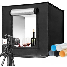 EMART Foto dėžė 60 x 60 cm, apšviečiamas fotostudijos rinkinys su 5 produktų nuotraukų fonais ir 3 spalvų apšvietimu, skirtas maisto produktų, juvelyrinių dirbinių ir papuošalų fotografavimui