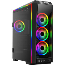 GAMDIAS E-ATX Mid-Tower žaidimų kompiuterio korpusas su 3 x 120 mm ARGB ventiliatoriais, grūdinto stiklo šonine panele, pasukamomis durelėmis, maitinimo bloko dangteliu, ATX palaikymu, stalinio kompiuterio korpusas RGB sistemoms TALOS P1A
