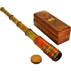 Handmade Brass Telescope with Wooden Box Rustic Vintage Decoration Gifts