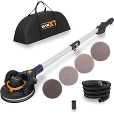 MAXXT Brushless Drywall Sander - 4 mm Eccentric, Dual Channel Ceiling Adhesion, Single/Dual Channel for Drywall, 4000-8500 rpm, LED Light, Foldable, 400 W, 1.65 m Long, 215 mm Pad