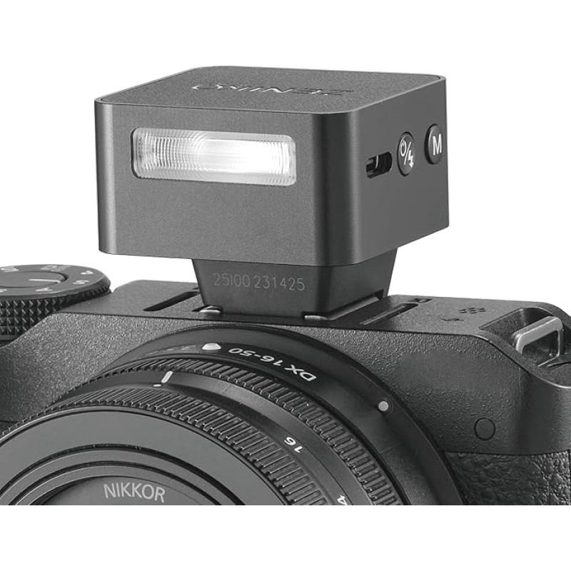 ZT08 N mini TTL pritvirtinama blykstė Nikon fotoaparatams (i-TTL), 28 mm platus kampas, USB-C įkrovimas, 47 g, retro dizainas su OLED ekranu, 740 pilnų blyksnių, greitas atkūrimo laikas (juoda)