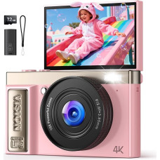 Skaitmeninis fotoaparatas 4K 64MP fotoaparatas Fotoaparatas: Rausvas skaitmeninis fotoaparatas, skirtas vlogui - skaitmeninis fotoaparatas su automatiniu fokusavimu - senovinis fotoaparatas vaikams - dovanos paaugliams berniukams mergaitėms 10-18 metų - 1