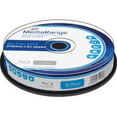 MediaRange MR507 BD-R Dual Layer Blu-ray Disc (50GB 6X Speed, Pack of 10), Multi-Colour, Cake 10