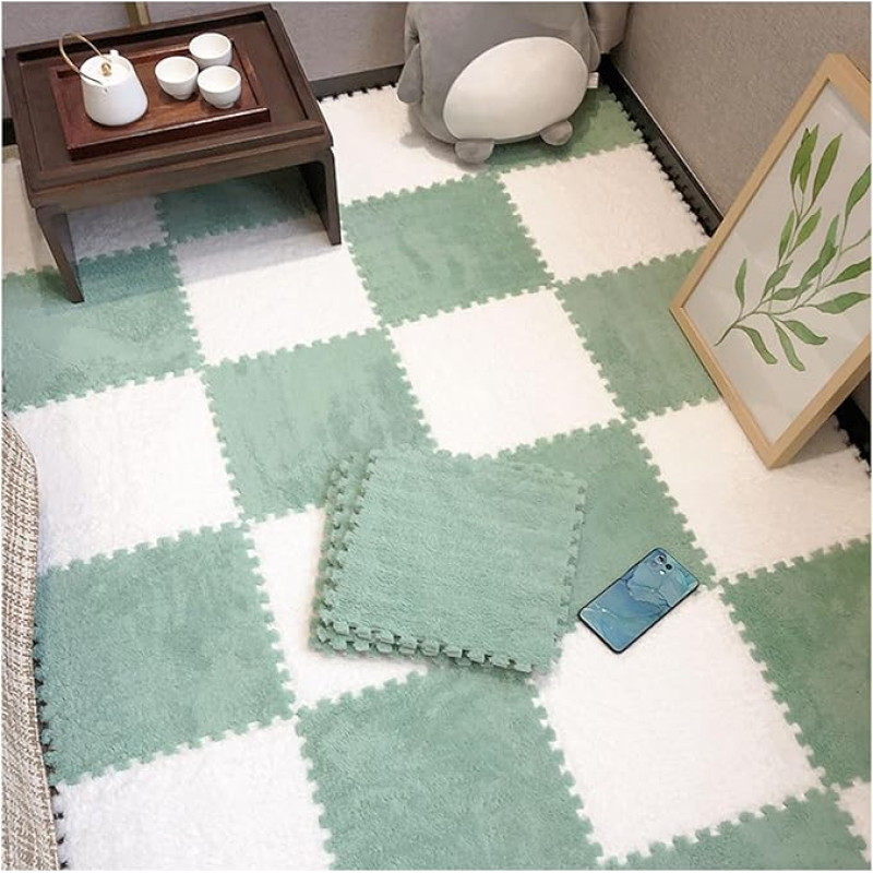 50 ineinandergreifende quadratische Schaumstoff-Fußmatten, Plüsch-Schaumstoff-Fußmatten, 30,5 x 30,5 cm, Teppich-Puzzle-Matten für den Boden, rutschfest, schneidbar für Heimwerker (Größe: 30 x 30 x 1