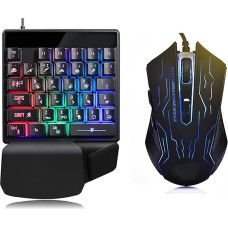One-Handed Mechanical Gaming Keyboard Mouse Set, 35 Keys 7-Color Backlight E-Sports Universal USB Keyboard Mouse Combination with Ergonomic Wrist Support and Non-Slip Design