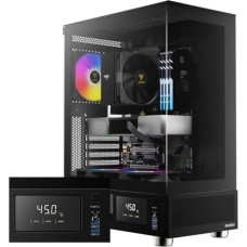 GAMDIAS Atlas E1 ATX Gaming Midi-Tower PC Case, Real Time Display with Software, Includes 3 x 120 mm ARGB Fans, 270° Panoramic Double Glass, High Airflow Ventilation Slots, Black