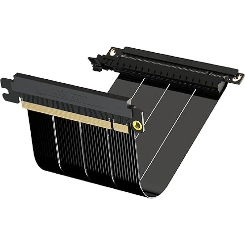 LINKUP - AVA5 PCIE 5.0 Riser kabelis | RTX5090 RX9070 GPU Ready | x16 128GB/s greitis | PCIe 4.0 suderinamas | Skirtas Mini ITX korpusams | Dvigubos reversijos juodas 20 cm (bendras ilgis 22 cm)