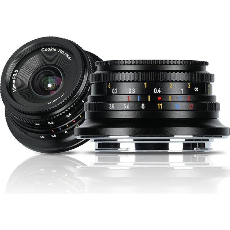 7artisans MF10mm F3.5 plataus kampo fiksuoto fokusavimo blyno formos objektyvas, skirtas APS-C veidrodiniams fotoaparatams, suderinamas su 