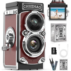 Mini retro fotoaparatas Senovinis fotoaparatas 12MP 1080P FHD skaitmeninis fotoaparatas TLR Automatinis fokusavimas Fotoaparatas su 16GB atminties kortele Fotoaparatas Nešiojamasis kompaktiškas fotoaparatas vaikams paaugliams Studentas Pradedantiesiems Do
