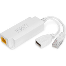 DIGITUS PoE skirstytuvas - RJ45 įvesties ir RJ45 vyriškos ir USB-A moteriškos - 10/100 Mbps - IP40 apsaugos klasė - PoE standartas IEEE802.3at - 100 m atstumas - Cat5e, Cat6, Cat6A
