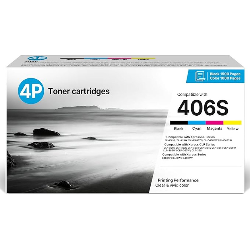ECHALLENGE CLT-P406C daugiapakopis toneris, suderinamas su Samsung CLT-P406C CLT-K406S, skirtas Samsung Xpress CLP-365 CLX 3305 C460W C410W CLP-360 CLP-365W CLX-3305FN CLX-3305W CLX-3300 C460FW (4 pakuotės)