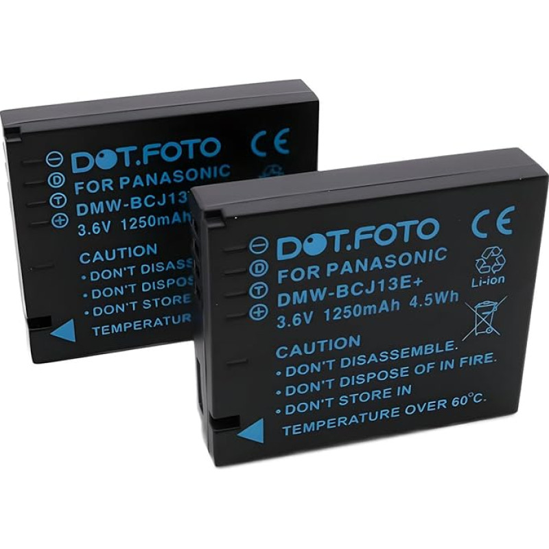 2 x Panasonic DMW-BCJ13, DMW-BCJ13E PREMIUM pakaitinė įkraunama fotoaparato baterija iš Dot.Foto su Dot.Foto InfoChip - 3,6 V / 1250 mAh - 2 metų garantija - Panasonic Lumix DMC-LX5, DMC-LX7