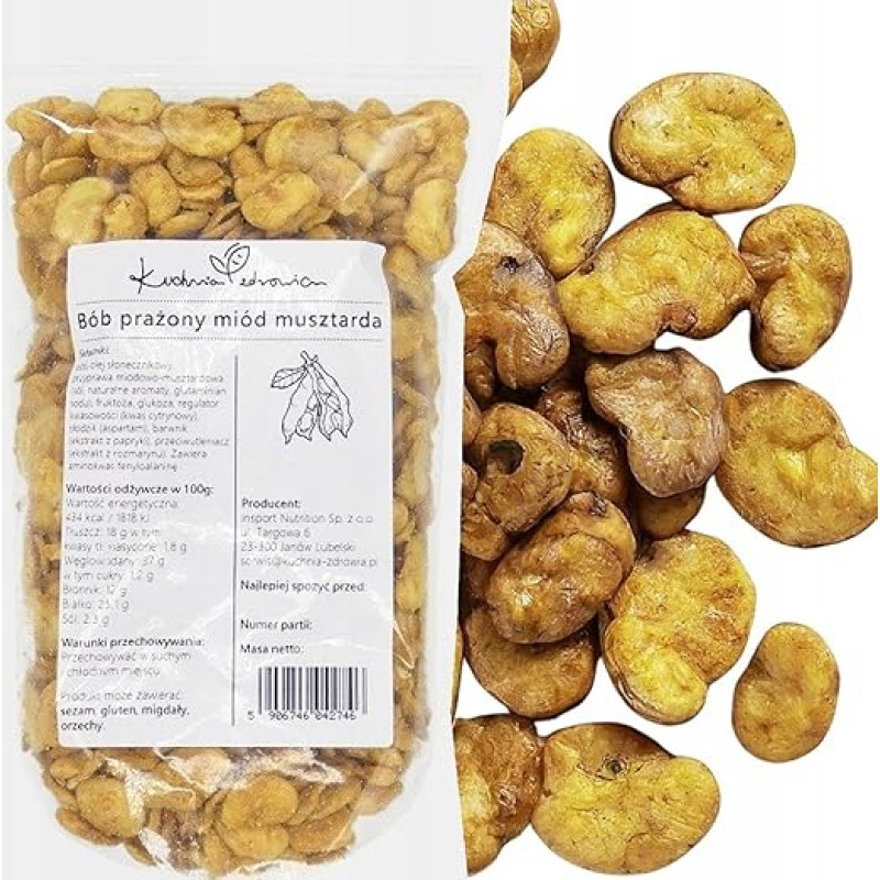 Kuchnia Zdrowia - skrudintos pupelės su medumi ir garstyčiomis - Aukštos kokybės pupelių traškučiai - Be konservantų - Sandari pakuotė su užtrauktuku - Doypack: (250 g)