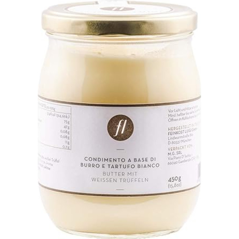 Feinkost Luigi - triufelių sviestas stiklinėje su 5 % tikrų baltųjų triufelių (450 g) iš Italijos