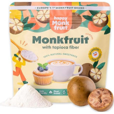 Happy Monkfruit Monk Fruit Sugar Substitute Powder (200 g) - Keto-Friendly Monk Fruit Sweetener - 3 x Sweeter Than Sugar - Natural Luo Han Guo - Prebiotic, Stevia/Erythritol Free