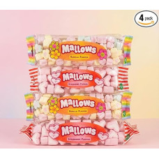 MIJOMA Zefyrų rinkinys - 4 x 138 g Zefyrų maišelių rinkinys - braškių ir vanilės zefyrai - spalvingas putų cukraus mišinys užkandžiams ir dovanoms (širdelės ir gėlės)