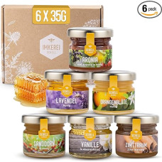 Imkerei Schell - Dovanų rinkinys (6 x 35 g) The Exotic - medaus rinkinys, idealiai tinkantis dovanai ar išbandymui - mini medaus indeliai su akacijų medumi, levandų medumi, medumi su cinamonu