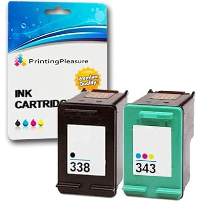 Spausdinimo malonumas 2 spausdintuvų kasetės, skirtos HP OfficeJet 100 150 Mobile 6210 7310 H470 K7100 PSC 1610 2355 DeskJet 460c 5740 Photosmart 8150 C3180 | Suderinama su HP 338 (C8765EE) ir HP 34 3 (C8736DD)