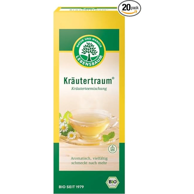 Lebensbaum Bio Kräutertraum, 20 paketėlių x 1,5 g Aromatinio, įvairaus skonio žolelių arbatos mišinys, 100 % ekologiškas, subalansuotas pikantiškas arbatos mišinys