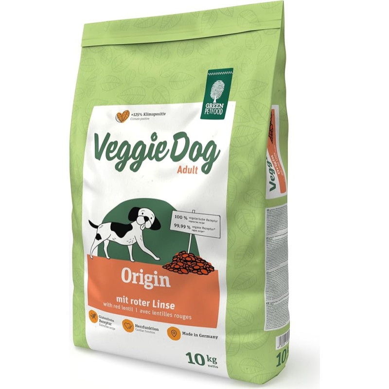 Green Petfood VeggieDog Origin Adult - sausas šunų maistas / vegetariškas, be glitimo / taurinas ir L-karnitinas palaiko širdies veiklą