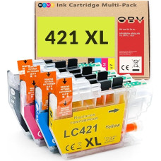 OBV 4x suderinamos XL rašalo kasetės, skirtos pakeisti Brother LC421 LC421XLVAL LC421XLVAL LC-421XLVAL Brother DCP-J1050DW DCP-J1140DW DCP-J1800DW MFC-J1010DW - juoda, žydra, purpurinė, geltona