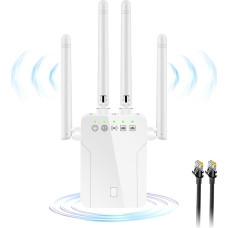 WLAN Amplifier 1200Mbit/s Repeater 5GHz & 2.4GHz Dual Band Signal Amplifier, Repeater/Access Point/Client Mode, with RJ45 Network Cable, WPS, 2 LAN Ports, 4 Antennas, Compatible with All Devices