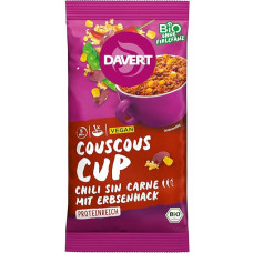 Davert Couscous Cup Chili Sin Carne 58 g - aštrus ir pikantiškas veganiškas ekologiškas maistas su baltymais, grynais žirniais, biriu kuskusu ir prieskoniais - 100% Davert ekologiška kokybė (1 x 58 g)