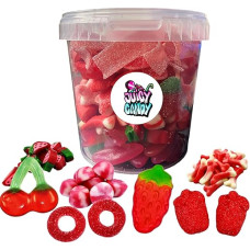 Raudonasis saldainių mišinio kibirėlis 500 g - raudonos spalvos vaisių guminukai iš viso pasaulio | Party Mix Gummy Bears & Sweets | Saldainių dėžutė | Saldainių dėžutės dovanų idėja vaikams ir suaugusiesiems