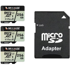 MIXAGE MicroSDXC kortelė su adapteriu, 256 GB, UHS-I U3/V30/A1/C10-175 MB/s Lesen, 110 MB/s Schreiben, 4K UHD Videoaufnahme, SD-Speicherkarte für Smartphone, Spielkonsole, Dash/Sicherheits- und