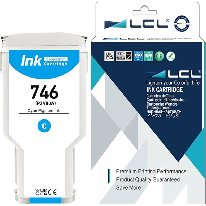 LCL 746 746XL žydros spalvos didelės talpos 300 ml rašalo kasetė, suderinama su HP 746 P2V80A, skirta HP DesignJet Z6 spausdintuvui DesignJet Z9+ spausdintuvui (1 pakuotė)