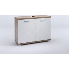 byLIVING Nebraska Vanity Unit / Sonoma Oak Look Light Brown / 2 durys High Gloss White Lakavimo / Vonios tualeto spintelė Standing / WABU 2-Door / W 80 x H 59 x D 31,5 cm