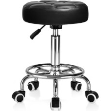 Rutuliuojanti taburetė PU odos apvali paminkštinta darbo taburetė Reguliuojamas aukštis ratai su atramomis kojoms 360° pasukimo pasukama taburetė Apkrovos talpa 150 kg Spa piešimo salono darbo biure Tatuiruočių taburetė (rašalas)