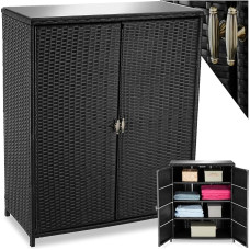 tectake® rotango sodo spintelė, lauko spintelė spintelė, sandėliavimo dėžė arba pagalvių dėžė su lentynomis, terasos spintelė, lauko virtuvės komoda, prietaisų spintelė, balkonas, sandėliavimo spintelė sode