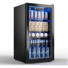95L Mini Fridge with Glass Front (Glass Door), Compact Drinks Fridge for up to 128 Cans, with Adjustable Shelves for Beer, Wine, Soda, Ideal for Household, Bar, Office, Home