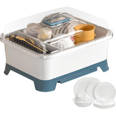 Dish Dryer with Lid - Kitchen Plate & Cup Bowl, Bottle Holder, Versatile Cutlery Drain Box and Storage Box for Bottle Drying, Plate Organiser for Kitchen Countertop