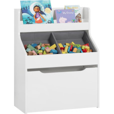 SoBuy KMB71-W Children's Bookcase with 2 Fabric Boxes, Storage Shelf with 1 Removable Toy Chest with Wheels, Toy Shelf, Children's Room Furniture, White, Width Approx. 63 x 80 x 32 cm