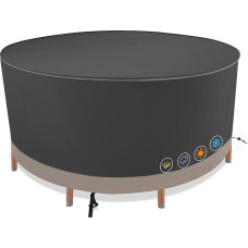 Sodo baldų dangtis, apsauginis sodo stalo dangtis, neperšlampamas, tentas 420D Oksfordo audinys, sustiprintos siūlės, apsauga nuo UV spindulių, ventiliacijos angos ir sagtys, skirtas sėdimųjų vietų grupei ir poilsio baldams, apvalus, 200 x 85 cm