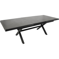 DEGAMO Almada XL ištraukiamas sodo stalas, 180/240 x 100 cm, antracito spalvos aliuminis + keraminis stiklas, šviesiai pilkas, automatinis ištraukimas, lauko