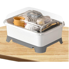 Dish Drainer Rack, Plate Cup Dish Drainer - Dish Rack with Lid, Plate Organiser Holder, Nursing Bottle Holder, Cutlery Drain