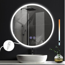 Bathroom Mirror with Lighting Bathroom Mirror Round IP44 60 cm LED Mirror with Touch Dimmable Mirror Illuminated Anti-Fog Function Bathroom Round Mirror with Light Cable for Bathroom