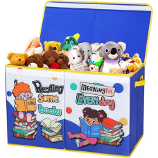 Storage Box with Lid for Children, Large Foldable Oxford Toy Box with Handle for Boys Girls, Waterproof Robust Toy Storage in Children's Room, 65 x 30 x 40 cm (Campus Reading)