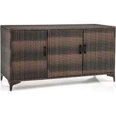 GIANTEX Wicker Rattan Garden Cabinet with 3 Doors and Removable Shelves, Waterproof Outdoor Cabinet for Cushions, Pool Toys, Garden Tools (Brown)