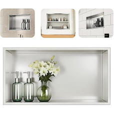 Sieninė niša 304 nerūdijantis plienas 60 cm × 30 cm × 10 cm Dušo niša vonios kambariui laikyti Nereikia plytelių Dušo įleidžiamas dušas (sidabrinis)